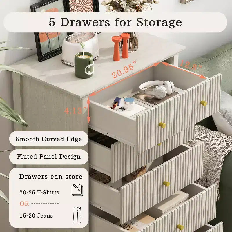 Ensemble de meubles de chambre en bois cannelé 4 pièces Doris de GDFStudio