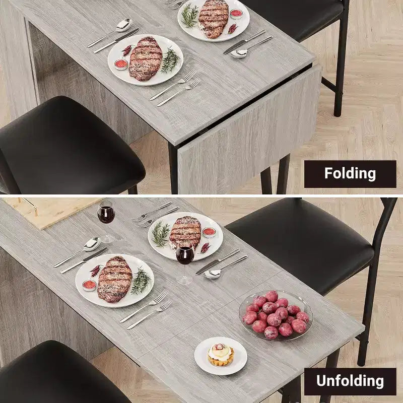 Acekool Ensemble table de salle à manger 3 pièces hauteur comptoir 91 cm avec 2 tabourets de bar et étagères de rangement, cuisine d'angle escamotable peu encombrante