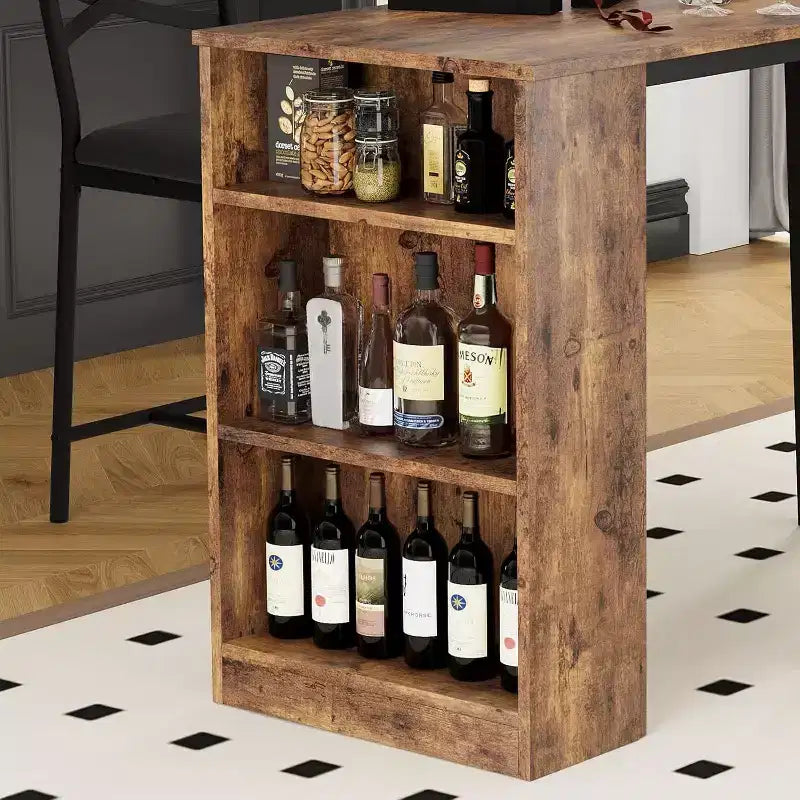 Acekool Ensemble table de salle à manger 3 pièces hauteur comptoir 91 cm avec 2 tabourets de bar et étagères de rangement, cuisine d'angle escamotable peu encombrante