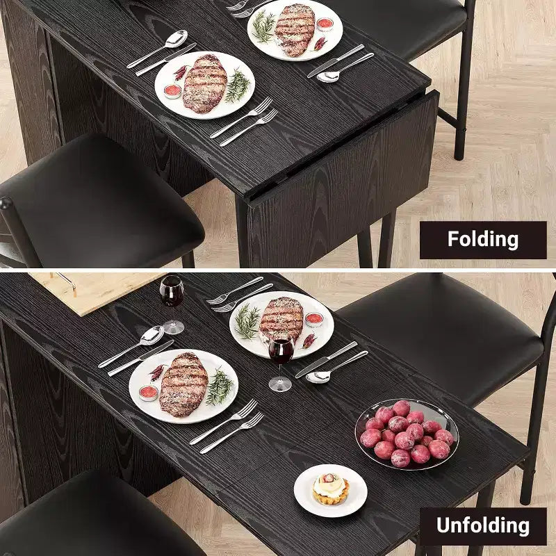 Acekool Ensemble table de salle à manger 3 pièces hauteur comptoir 91 cm avec 2 tabourets de bar et étagères de rangement, cuisine d'angle escamotable peu encombrante