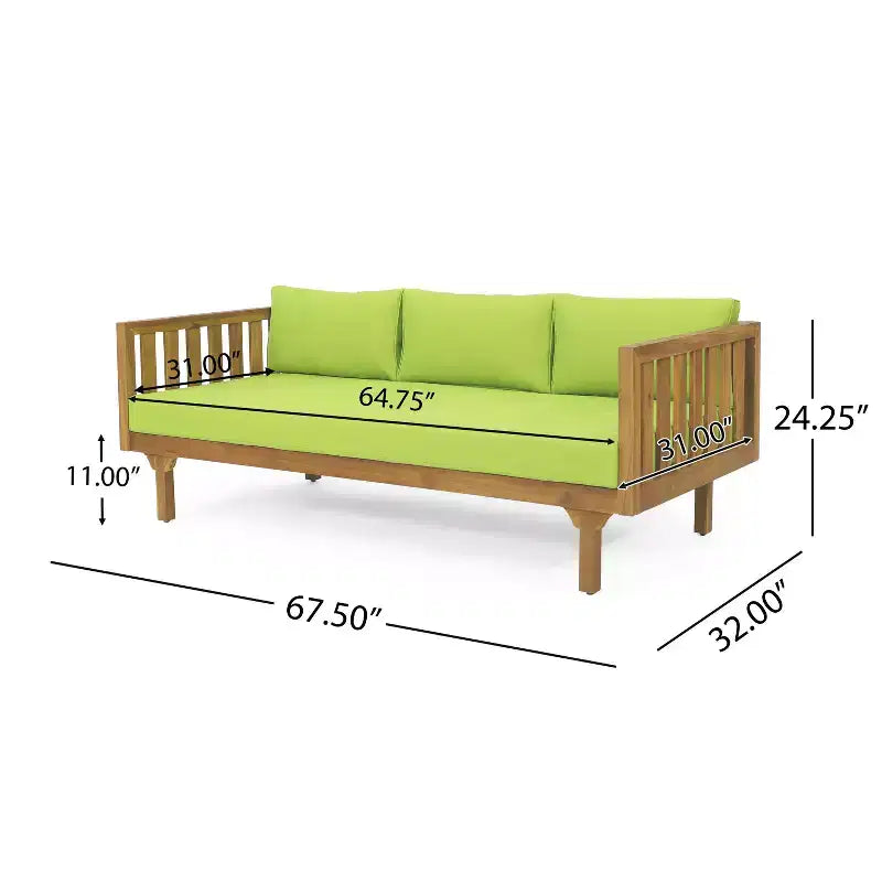 Ensembles de meubles de terrasse 2 pièces avec canapé vert 3 places de 171,45 cm de long et table ronde en bois d'acacia de 80 cm