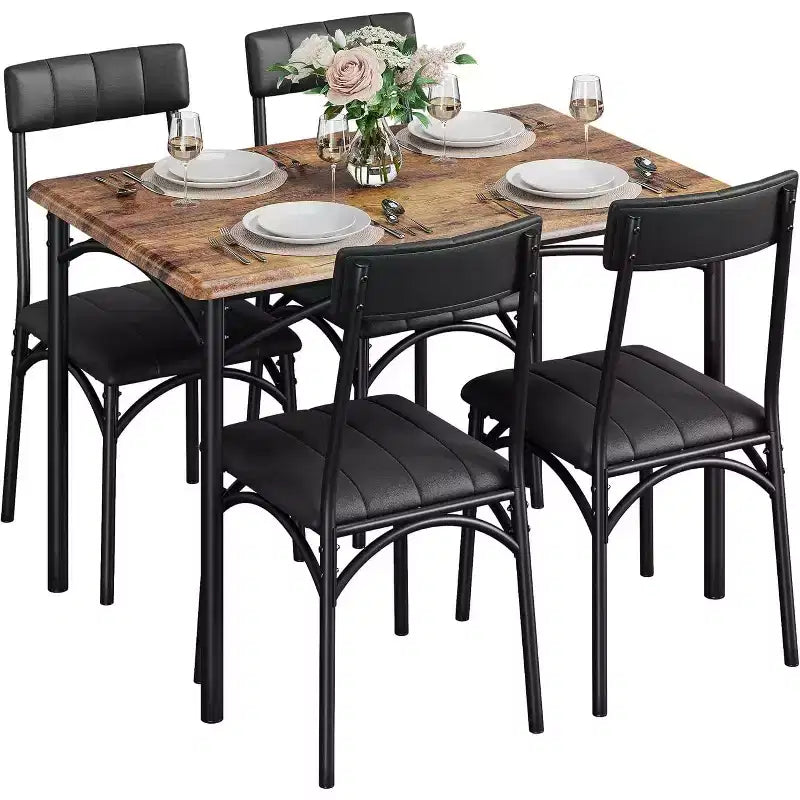 Ensemble table de salle à manger et 4 chaises, table et chaises de cuisine, ensemble table de salle à manger avec 4 chaises rembourrées, ensemble table de cuisine pour petit espace, appartement