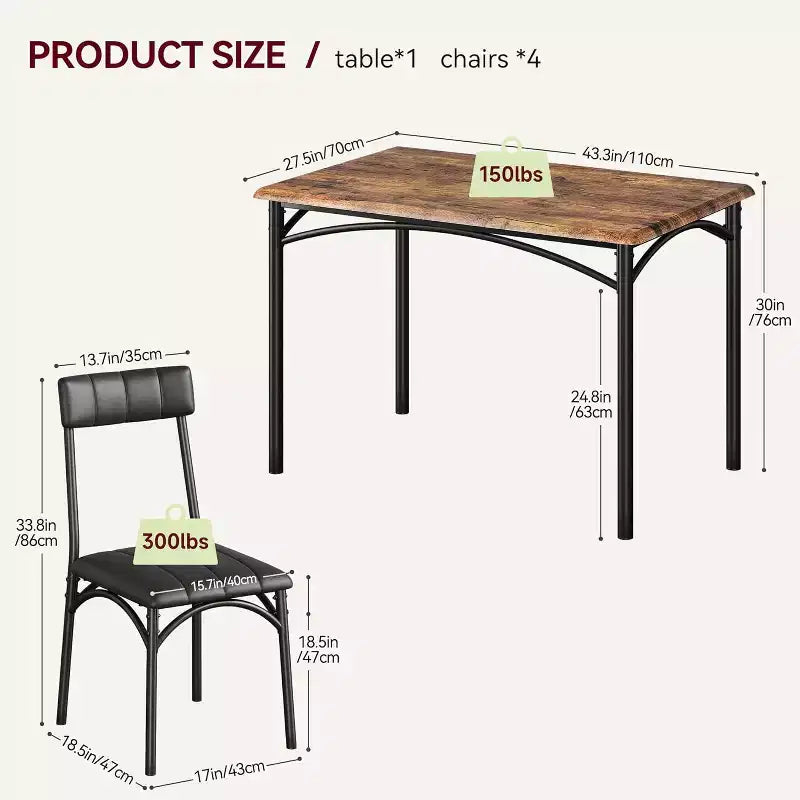 Ensemble table de salle à manger et 4 chaises, table et chaises de cuisine, ensemble table de salle à manger avec 4 chaises rembourrées, ensemble table de cuisine pour petit espace, appartement