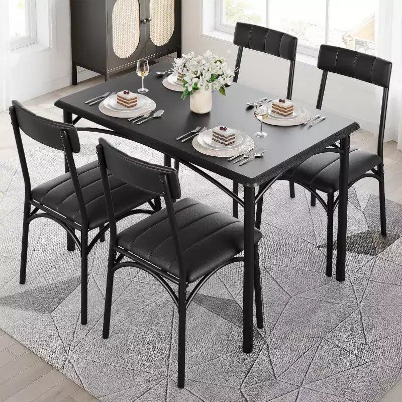 Ensemble table de salle à manger et 4 chaises, table et chaises de cuisine, ensemble table de salle à manger avec 4 chaises rembourrées, ensemble table de cuisine pour petit espace, appartement