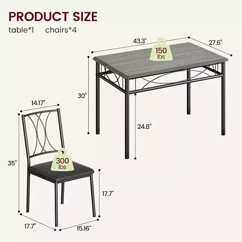 Ensemble table de salle à manger et 4 chaises, table et chaises de cuisine, ensemble table de salle à manger avec 4 chaises rembourrées, ensemble table de cuisine pour petit espace, appartement