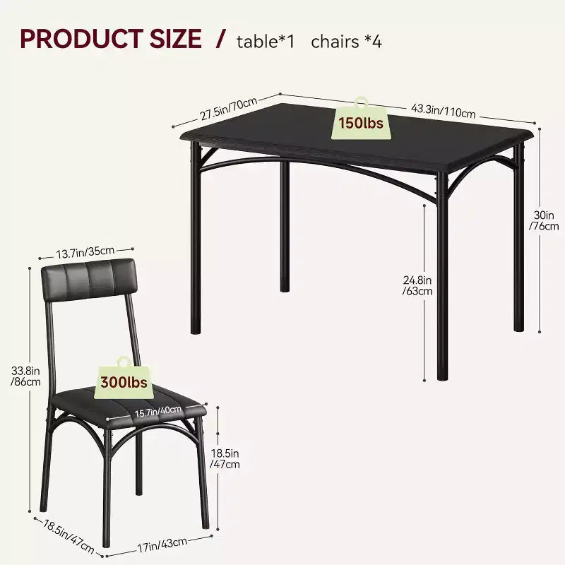 Ensemble table de salle à manger et 4 chaises, table et chaises de cuisine, ensemble table de salle à manger avec 4 chaises rembourrées, ensemble table de cuisine pour petit espace, appartement