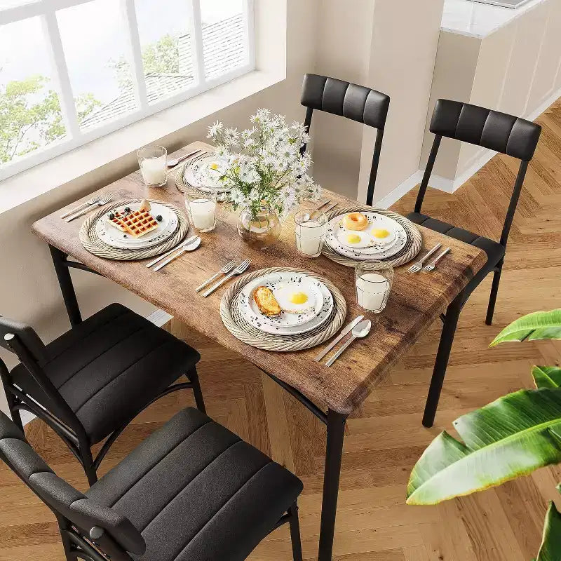 Ensemble table de salle à manger et 4 chaises, table et chaises de cuisine, ensemble table de salle à manger avec 4 chaises rembourrées, ensemble table de cuisine pour petit espace, appartement