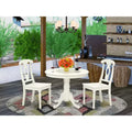 HomeStock Belmont 3PC Round 36 inch Table and 2 Panel Back Chairs, Linen White