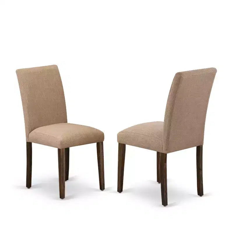 HomeStock Belmont, ensemble de salle à manger 7 pièces, table rectangulaire et 6 chaises Parson avec tissu de lin couleur sable clair, finition jacobéenne vieillie