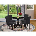 HomeStock Belmont 5 Piece Wood Dining Table Set 1 Drop Leaves Dining Room Table and 4 Black Linen Fabric Dining Chair, Wire Brushed Black Finish