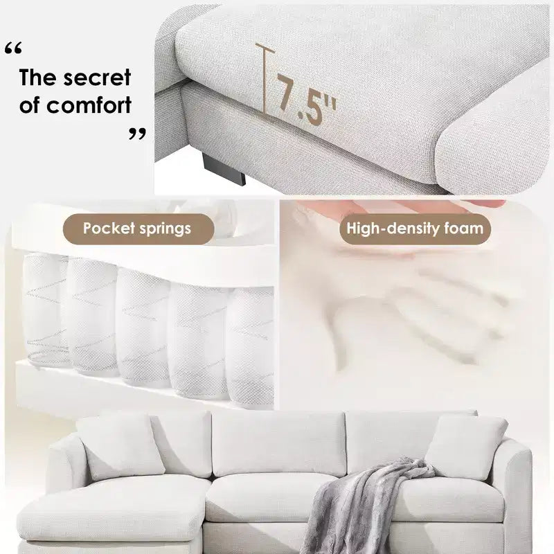 Canapé d'angle moderne en forme de L avec méridienne et coussins offerts, en tissu chenille