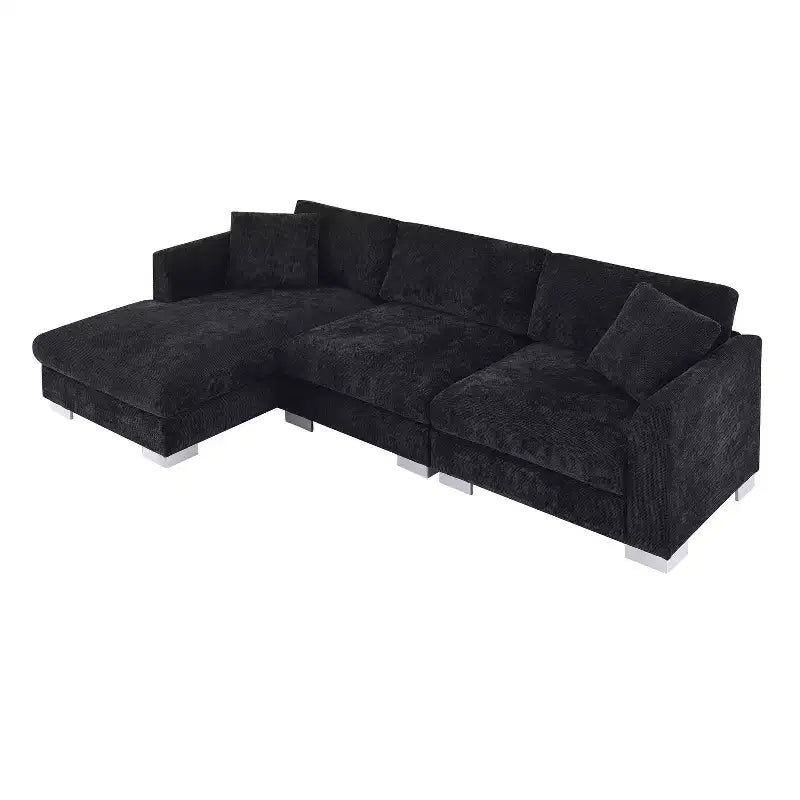 Modern Cloud Sectional Sofa L-shaped Luxury Couch Set with Chaise and Free Pillows Chenille Fabric
