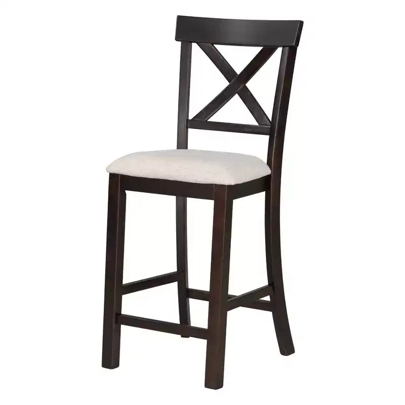 Ensemble de salle à manger hauteur comptoir style ferme pour 6 personnes, table rectangulaire avec étagère, 4 chaises et un banc