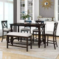 Farmhouse Counter Height Dining Table Set for 6, Rectangular Table with Shelf and 4 Chairs & Bench