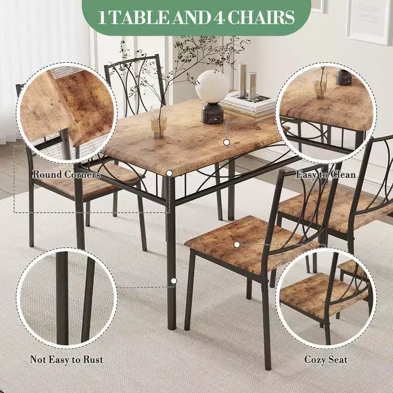 Ensemble de salle à manger moderne 5 pièces, table pour petits espaces et 4 chaises, structure en métal, rétro/gris