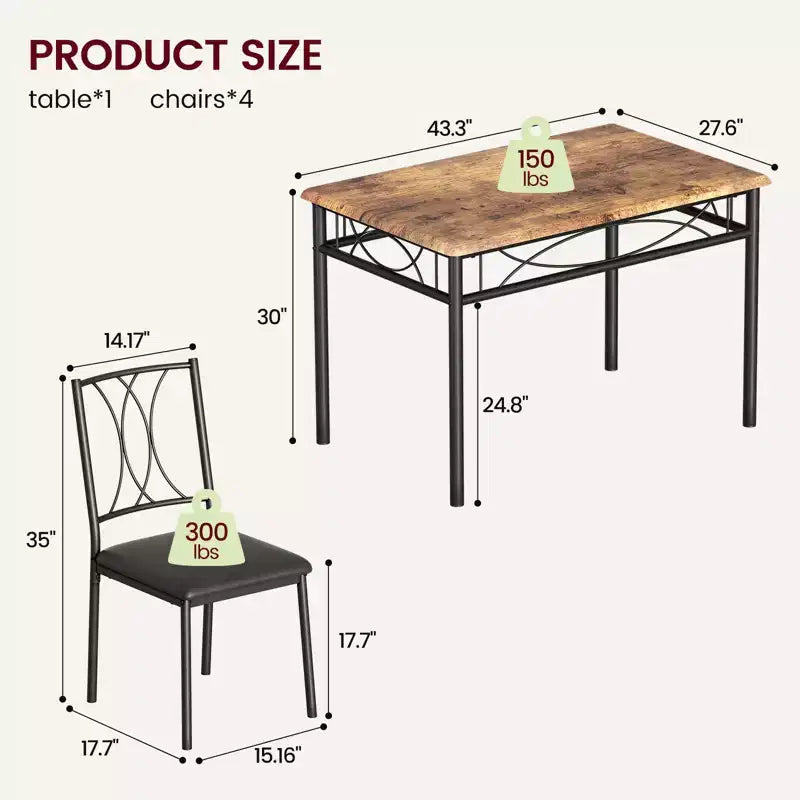 Ensemble de salle à manger moderne 5 pièces, table pour petits espaces et 4 chaises, structure en métal, rétro/gris
