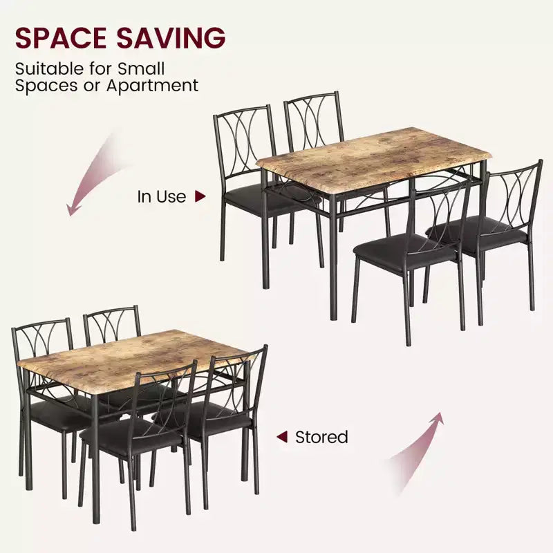 Ensemble de salle à manger moderne 5 pièces, table pour petits espaces et 4 chaises, structure en métal, rétro/gris