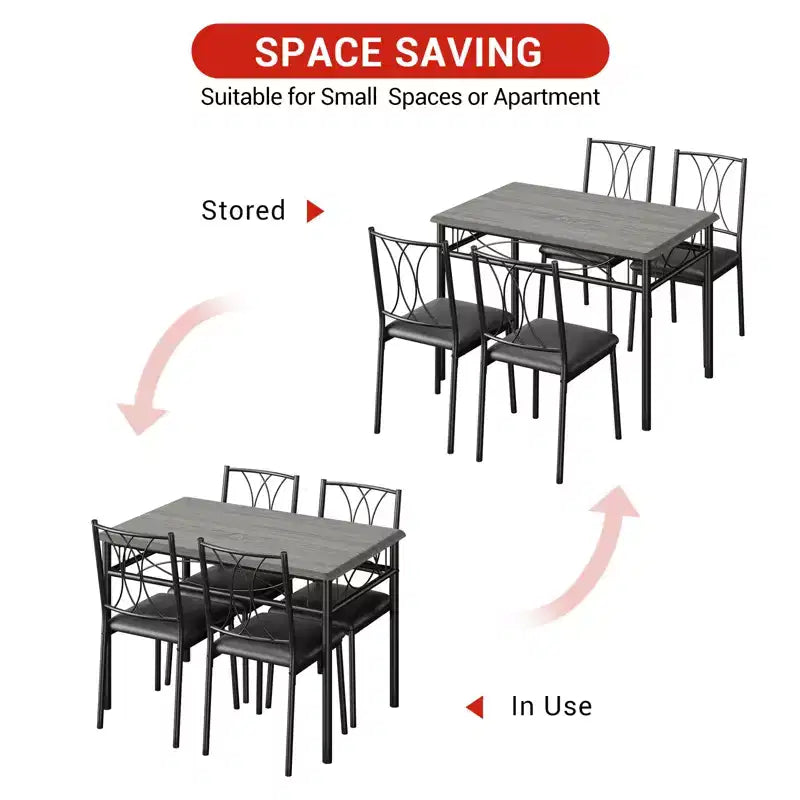 Ensemble de salle à manger moderne 5 pièces, table pour petits espaces et 4 chaises, structure en métal, rétro/gris