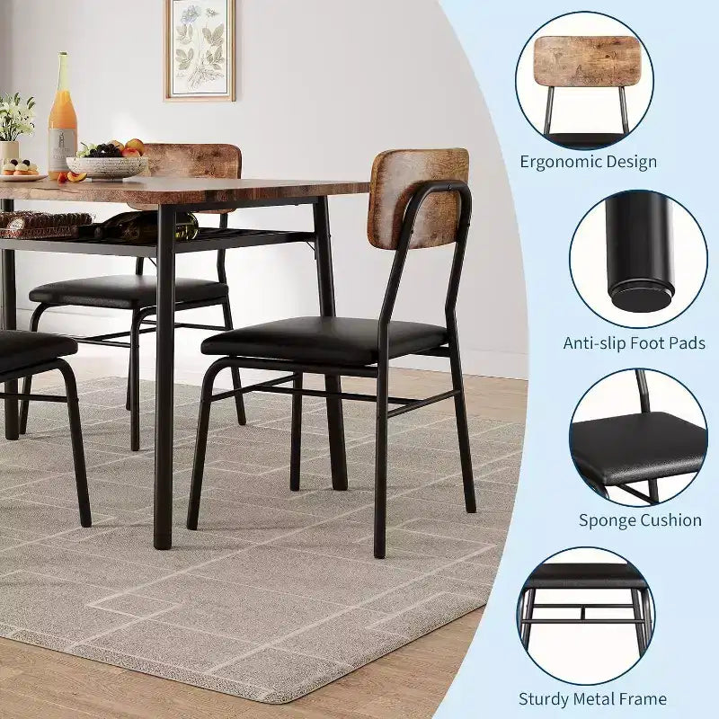 Table à manger pour 2 avec étagère de rangement et cadre en métal, table carrée avec chaises rembourrées lot de 2, ensemble de salle à manger 3 pièces pour la maison