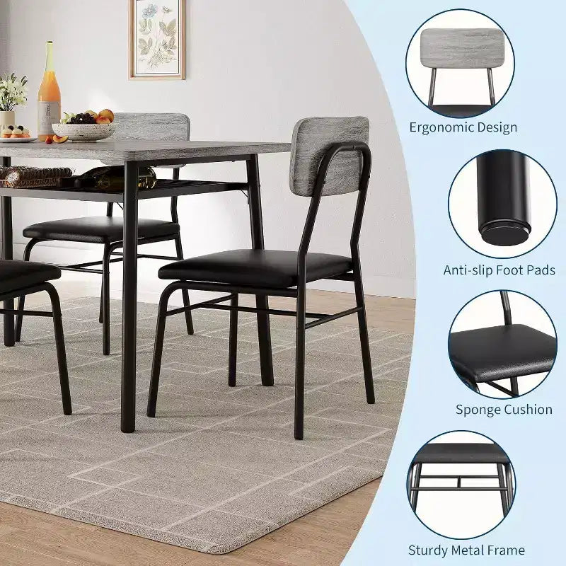 Table à manger pour 2 avec étagère de rangement et cadre en métal, table carrée avec chaises rembourrées lot de 2, ensemble de salle à manger 3 pièces pour la maison