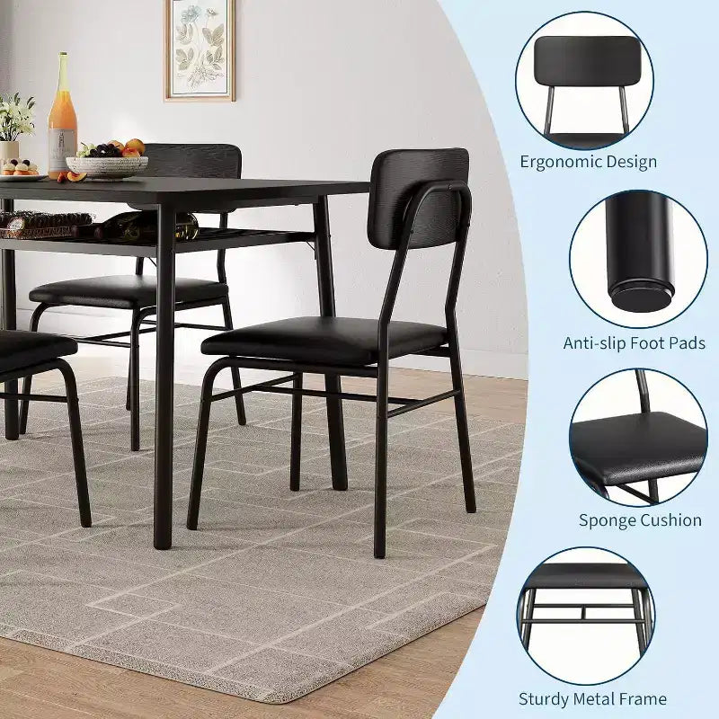 Table à manger pour 2 avec étagère de rangement et cadre en métal, table carrée avec chaises rembourrées lot de 2, ensemble de salle à manger 3 pièces pour la maison