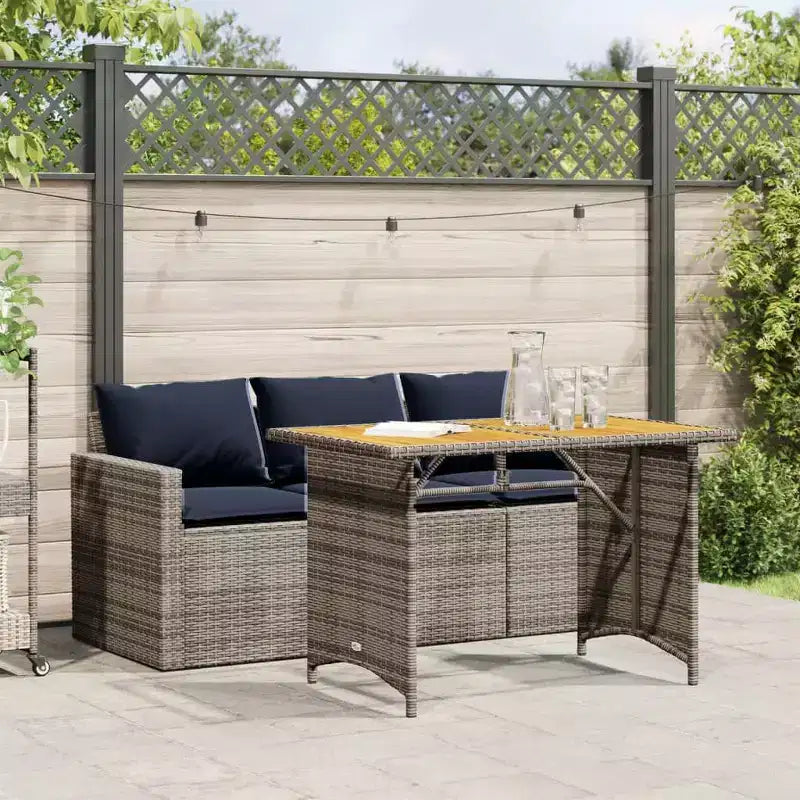 vidaXL Ensemble de salle à manger d'extérieur - 2 pièces, mobilier de jardin en poly rotin gris avec canapé coussiné et table en verre trempé - pour patio, arrière-cour, jardin