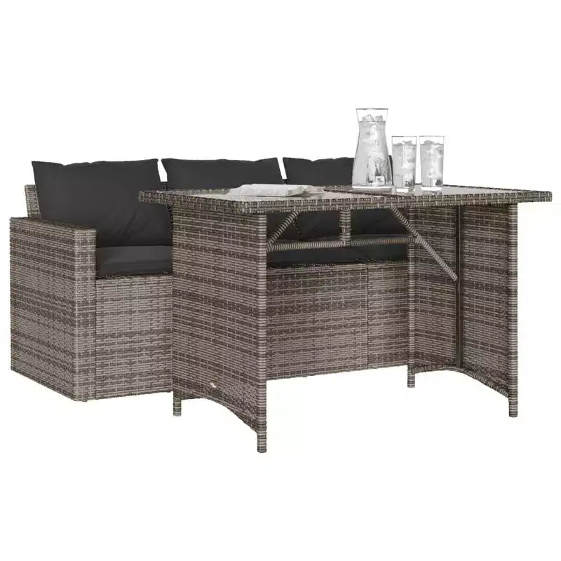 vidaXL Ensemble de salle à manger d'extérieur - 2 pièces, mobilier de jardin en poly rotin gris avec canapé coussiné et table en verre trempé - pour patio, arrière-cour, jardin