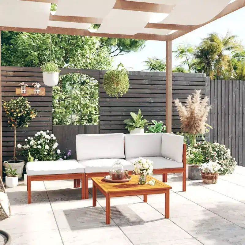 vidaXL Salon de jardin moderne 4 pièces - Crème, bois d'acacia massif avec coussins confortables - Design intemporel pour jardin, terrasse ou salon