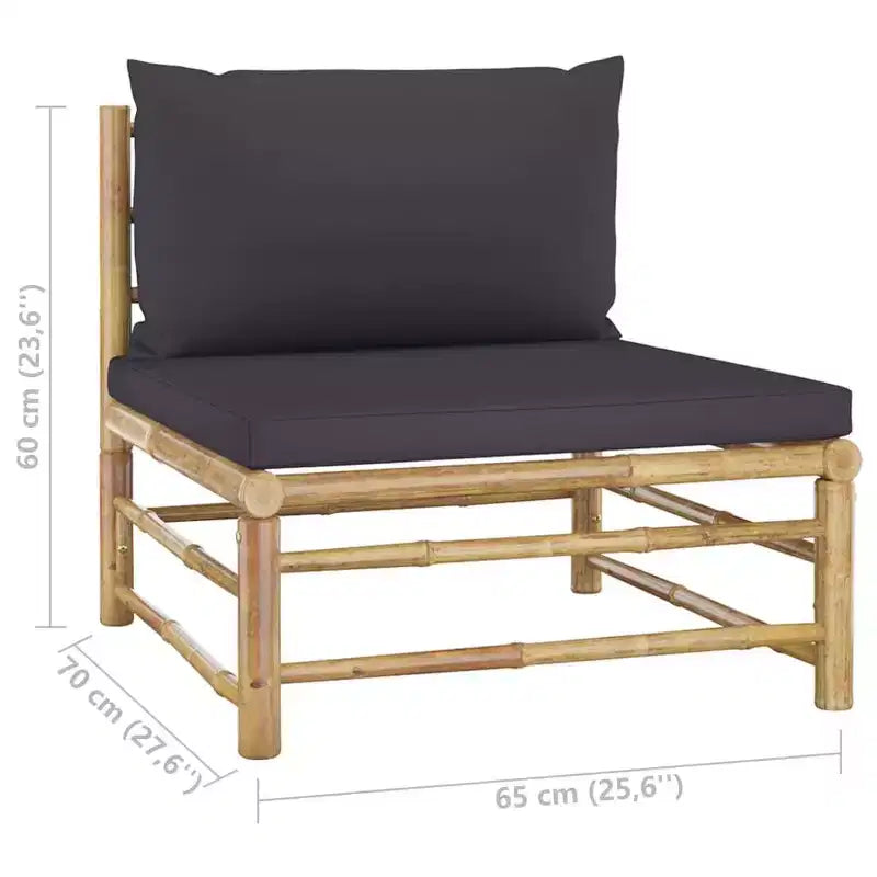 vidaXL Salon de jardin en bambou avec coussins gris foncé - Collection de 8 meubles d'extérieur - Conception modulaire pour des arrangements variables
