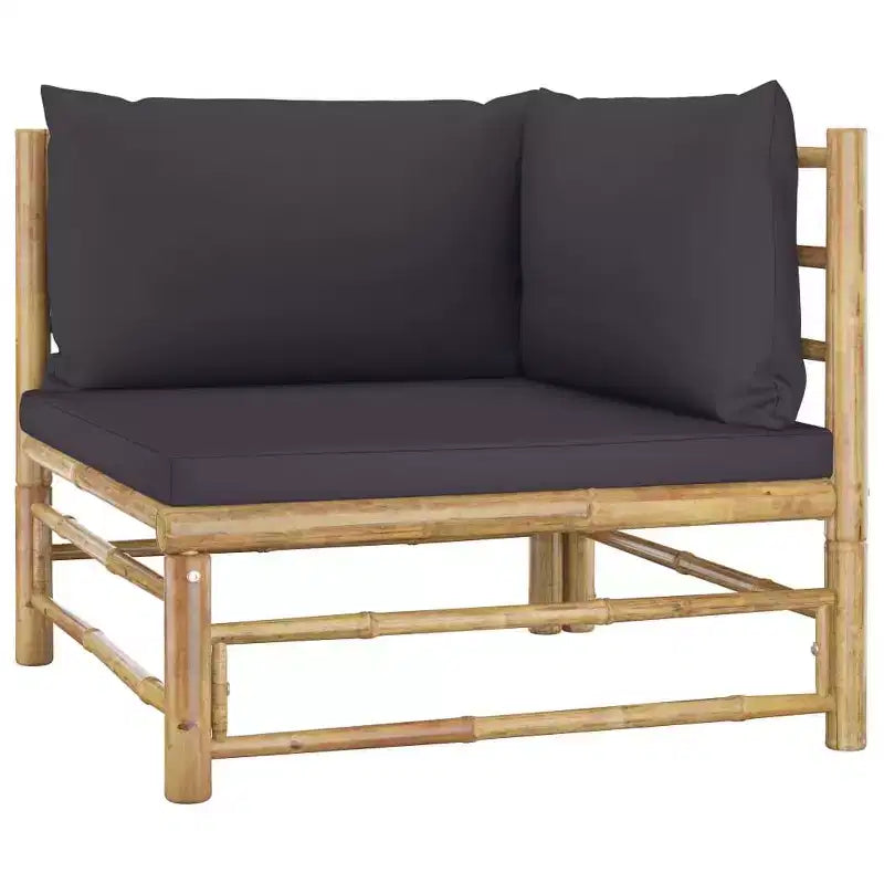 vidaXL Salon de jardin en bambou avec coussins gris foncé - Collection de 8 meubles d'extérieur - Conception modulaire pour des arrangements variables