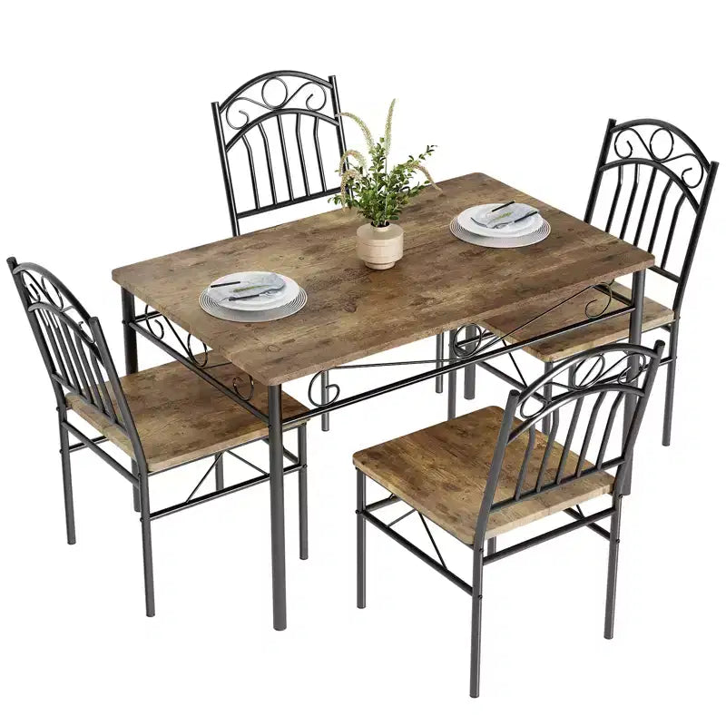 Dining Table Set of 4,Retro Industrial Dining Table & Chairs,Wood Table Chairs Set for Small Space,Breakfast Nook,1 Table + 4 Chairs (Rustic Brown)