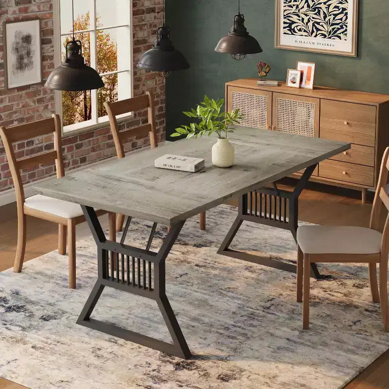Ensemble Table à Manger 70,8 Pouces pour 4-6 Personnes, Table de Cuisine avec Pieds en Métal Robuste, Table à Manger en Bois Style Ferme pour Salon, Maison – Sans Chaise