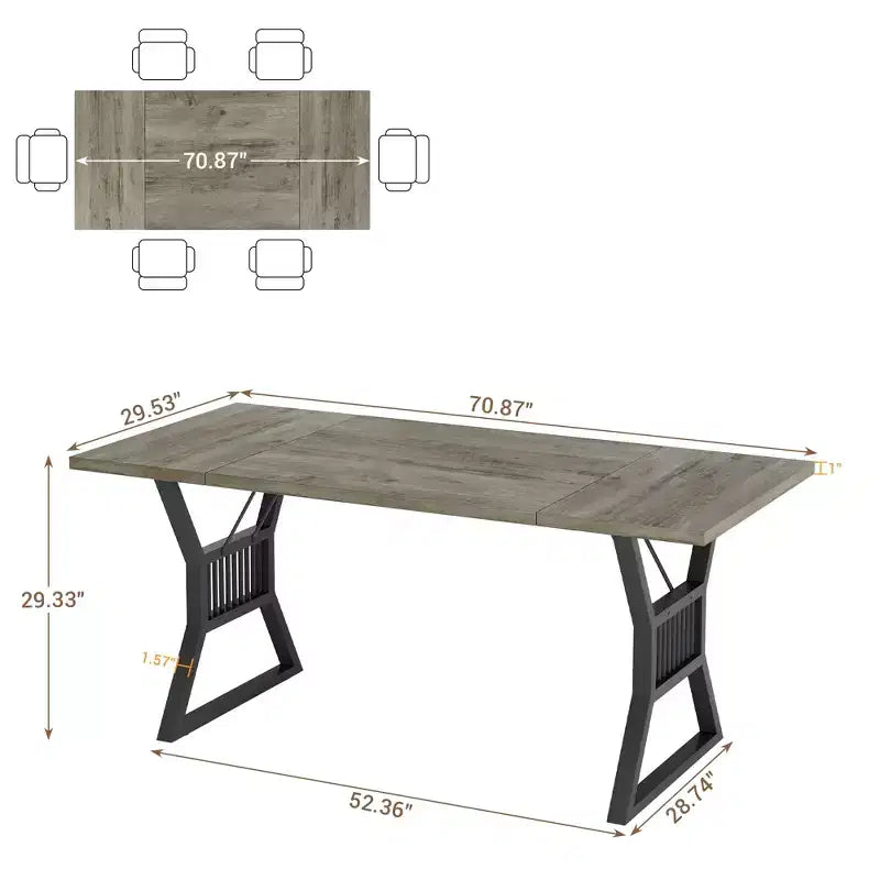 Ensemble Table à Manger 70,8 Pouces pour 4-6 Personnes, Table de Cuisine avec Pieds en Métal Robuste, Table à Manger en Bois Style Ferme pour Salon, Maison – Sans Chaise