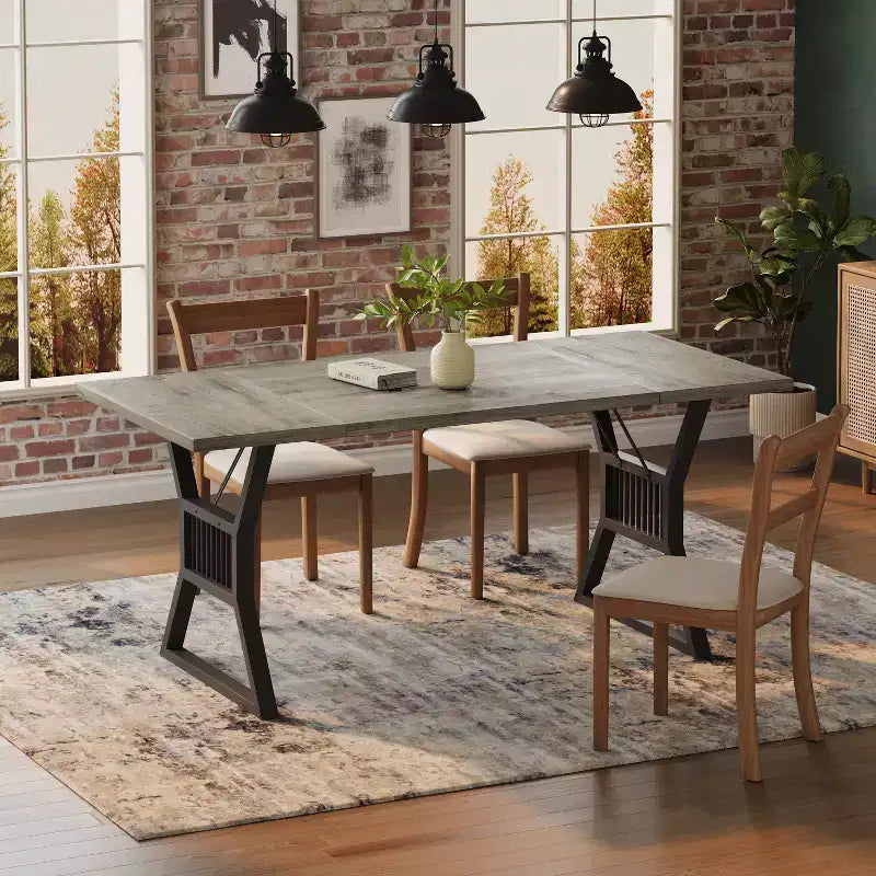 Ensemble Table à Manger 70,8 Pouces pour 4-6 Personnes, Table de Cuisine avec Pieds en Métal Robuste, Table à Manger en Bois Style Ferme pour Salon, Maison – Sans Chaise