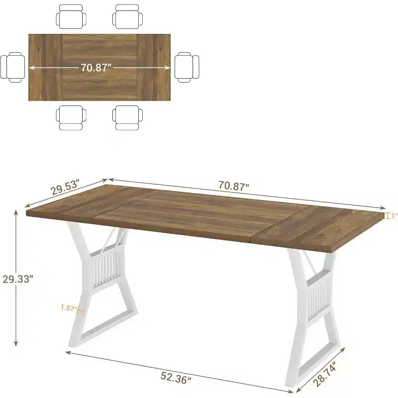 Ensemble Table à Manger 70,8 Pouces pour 4-6 Personnes, Table de Cuisine avec Pieds en Métal Robuste, Table à Manger en Bois Style Ferme pour Salon, Maison – Sans Chaise