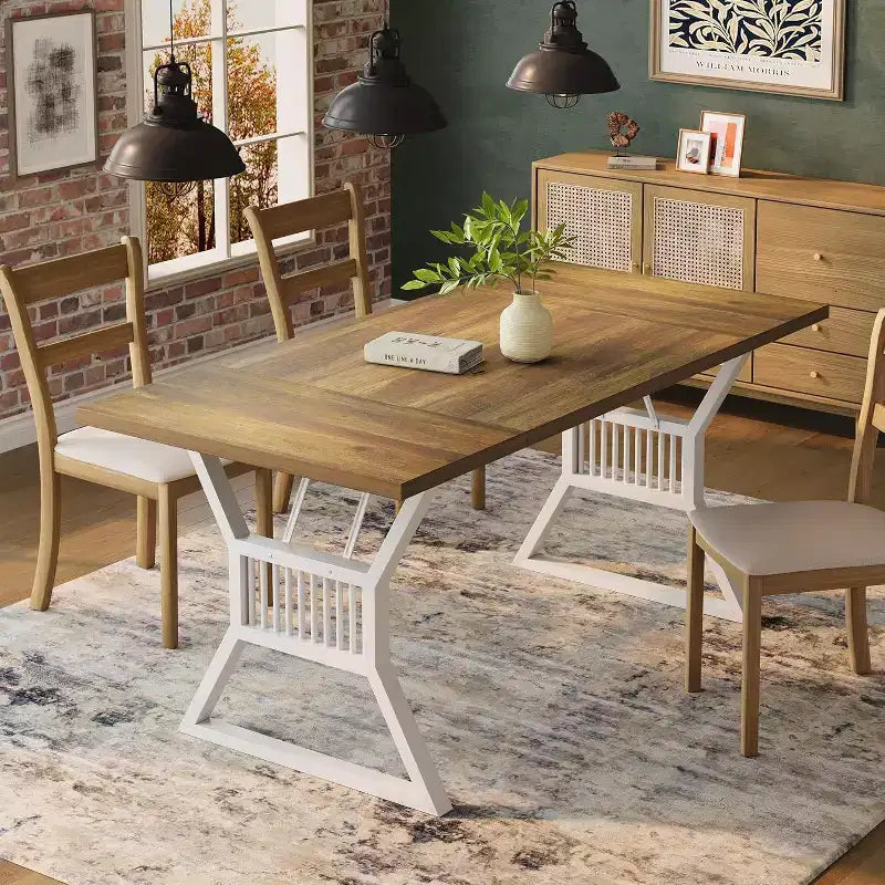 Ensemble Table à Manger 70,8 Pouces pour 4-6 Personnes, Table de Cuisine avec Pieds en Métal Robuste, Table à Manger en Bois Style Ferme pour Salon, Maison – Sans Chaise