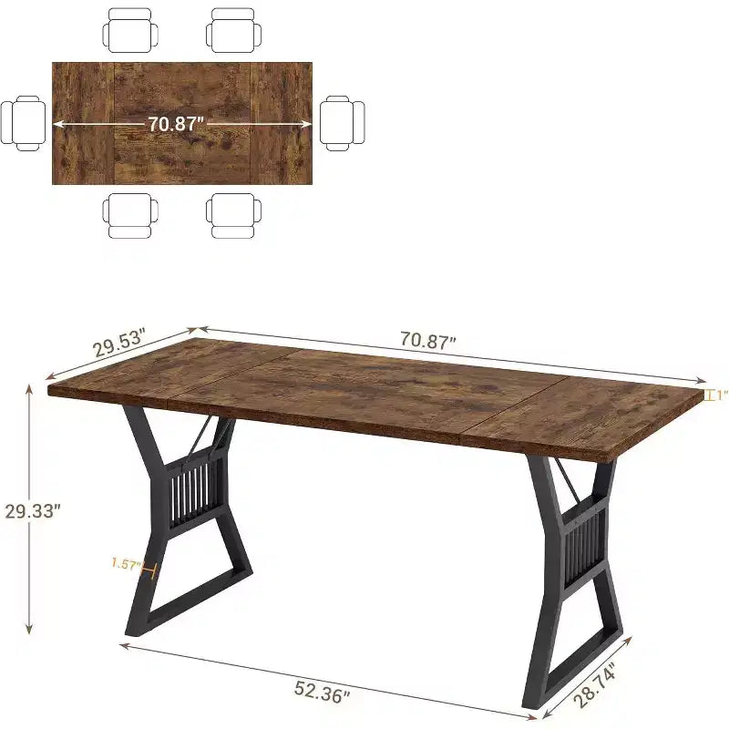 Ensemble Table à Manger 70,8 Pouces pour 4-6 Personnes, Table de Cuisine avec Pieds en Métal Robuste, Table à Manger en Bois Style Ferme pour Salon, Maison – Sans Chaise