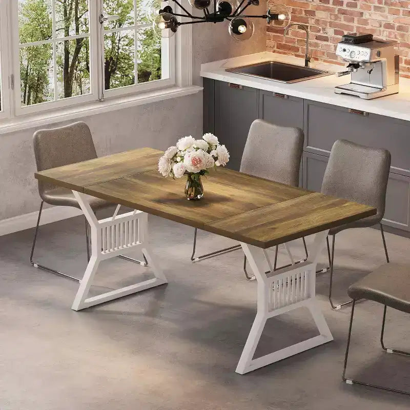 Ensemble Table à Manger 70,8 Pouces pour 4-6 Personnes, Table de Cuisine avec Pieds en Métal Robuste, Table à Manger en Bois Style Ferme pour Salon, Maison – Sans Chaise