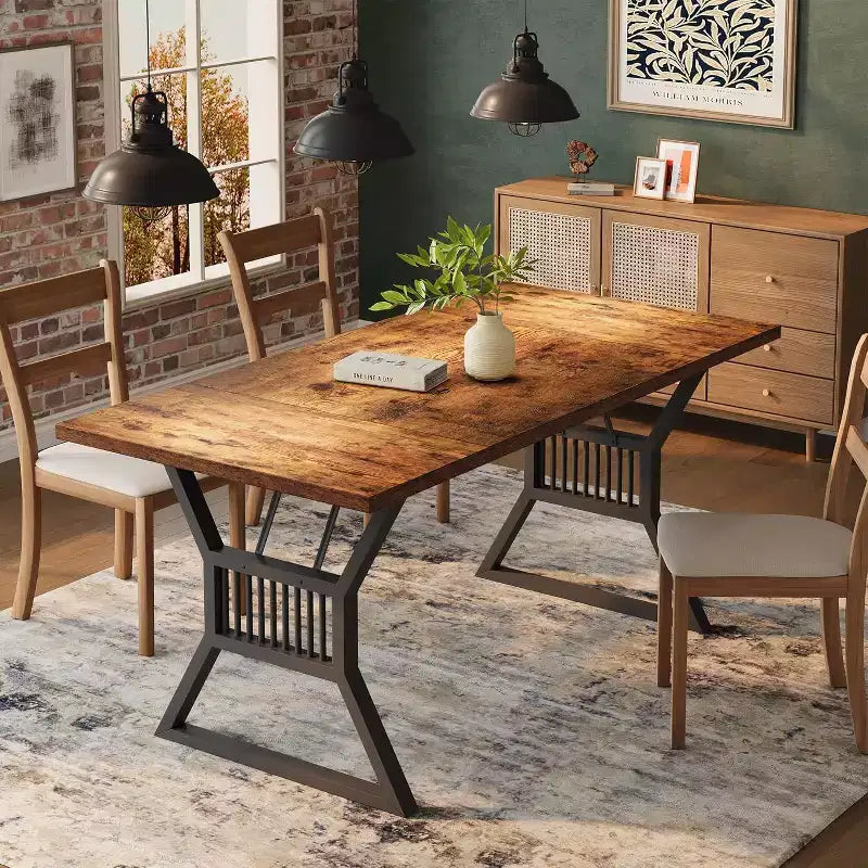 Ensemble Table à Manger 70,8 Pouces pour 4-6 Personnes, Table de Cuisine avec Pieds en Métal Robuste, Table à Manger en Bois Style Ferme pour Salon, Maison – Sans Chaise