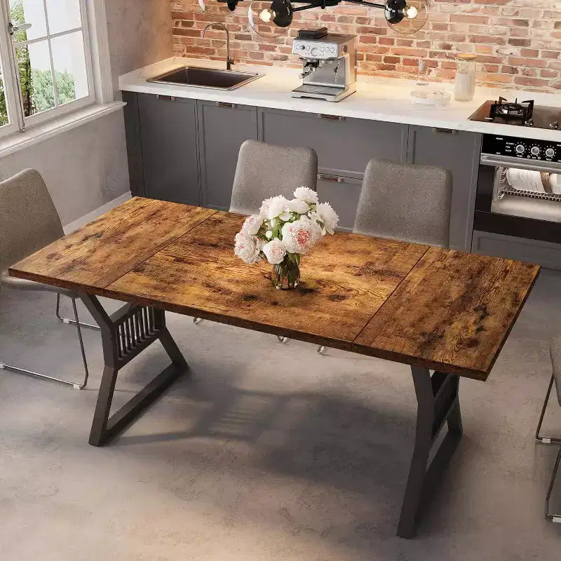 Ensemble Table à Manger 70,8 Pouces pour 4-6 Personnes, Table de Cuisine avec Pieds en Métal Robuste, Table à Manger en Bois Style Ferme pour Salon, Maison – Sans Chaise