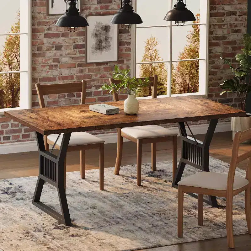 Ensemble Table à Manger 70,8 Pouces pour 4-6 Personnes, Table de Cuisine avec Pieds en Métal Robuste, Table à Manger en Bois Style Ferme pour Salon, Maison – Sans Chaise