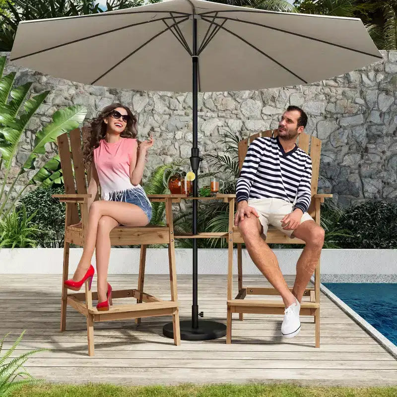 Ensemble de 2 chaises Adirondack avec plateau de connexion, chaises de balcon Adirondack hauteur bar pour terrasse, jardin, chaises Adirondack hautes, bois naturel