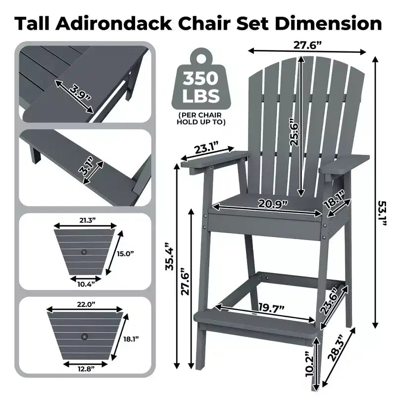 Ensemble de 2 chaises Adirondack avec plateau de connexion, chaises de balcon Adirondack hauteur bar pour terrasse, jardin, chaises Adirondack hautes, bois naturel