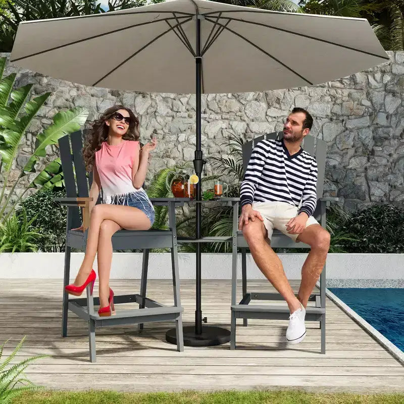 Ensemble de 2 chaises Adirondack avec plateau de connexion, chaises de balcon Adirondack hauteur bar pour terrasse, jardin, chaises Adirondack hautes, bois naturel