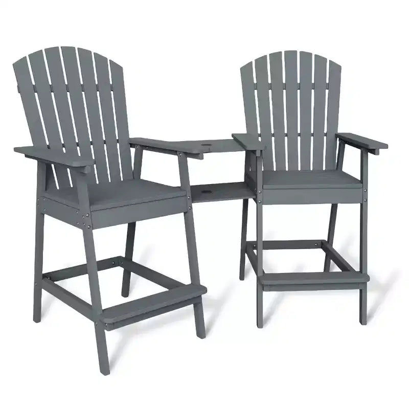 Ensemble de 2 chaises Adirondack avec plateau de connexion, chaises de balcon Adirondack hauteur bar pour terrasse, jardin, chaises Adirondack hautes, bois naturel