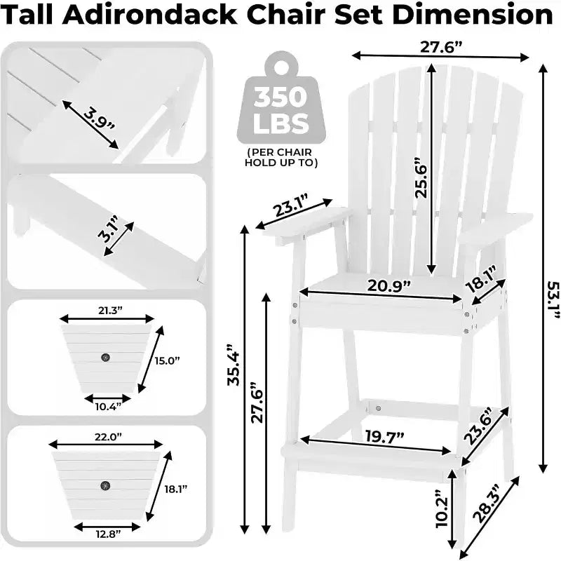 Ensemble de 2 chaises Adirondack avec plateau de connexion, chaises de balcon Adirondack hauteur bar pour terrasse, jardin, chaises Adirondack hautes, bois naturel