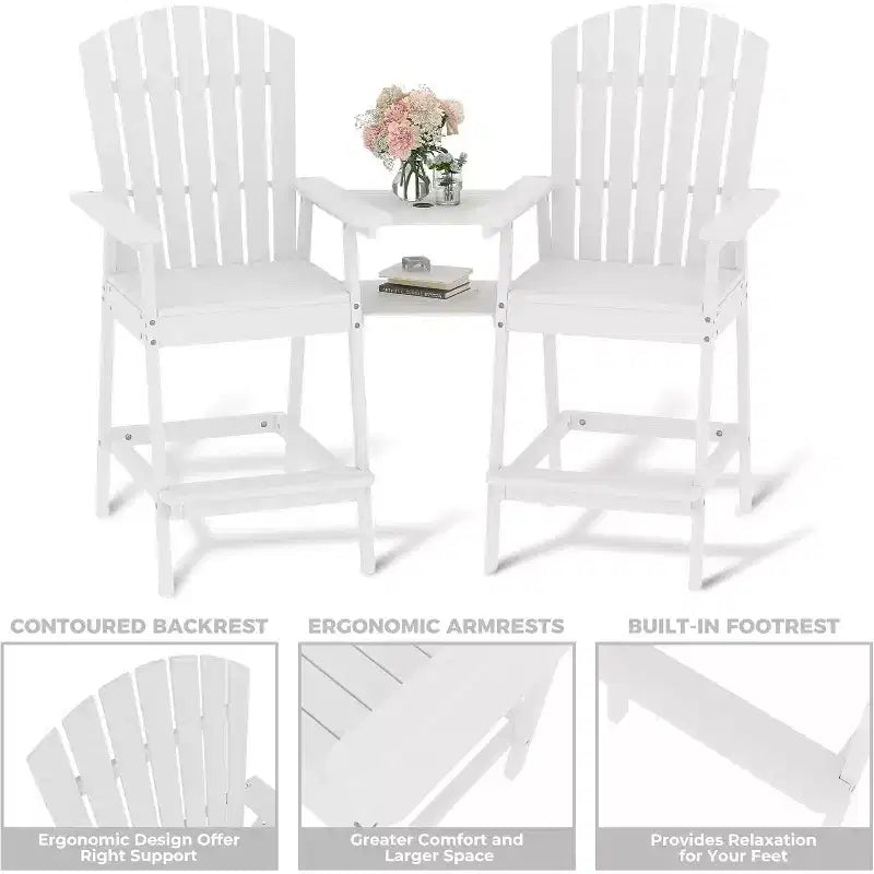 Ensemble de 2 chaises Adirondack avec plateau de connexion, chaises de balcon Adirondack hauteur bar pour terrasse, jardin, chaises Adirondack hautes, bois naturel