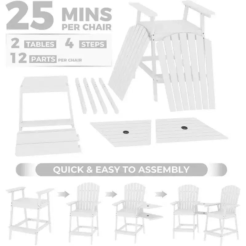 Ensemble de 2 chaises Adirondack avec plateau de connexion, chaises de balcon Adirondack hauteur bar pour terrasse, jardin, chaises Adirondack hautes, bois naturel