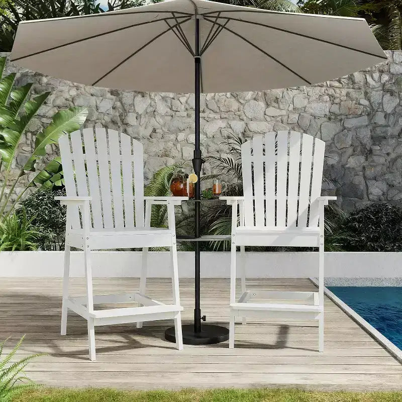 Ensemble de 2 chaises Adirondack avec plateau de connexion, chaises de balcon Adirondack hauteur bar pour terrasse, jardin, chaises Adirondack hautes, bois naturel