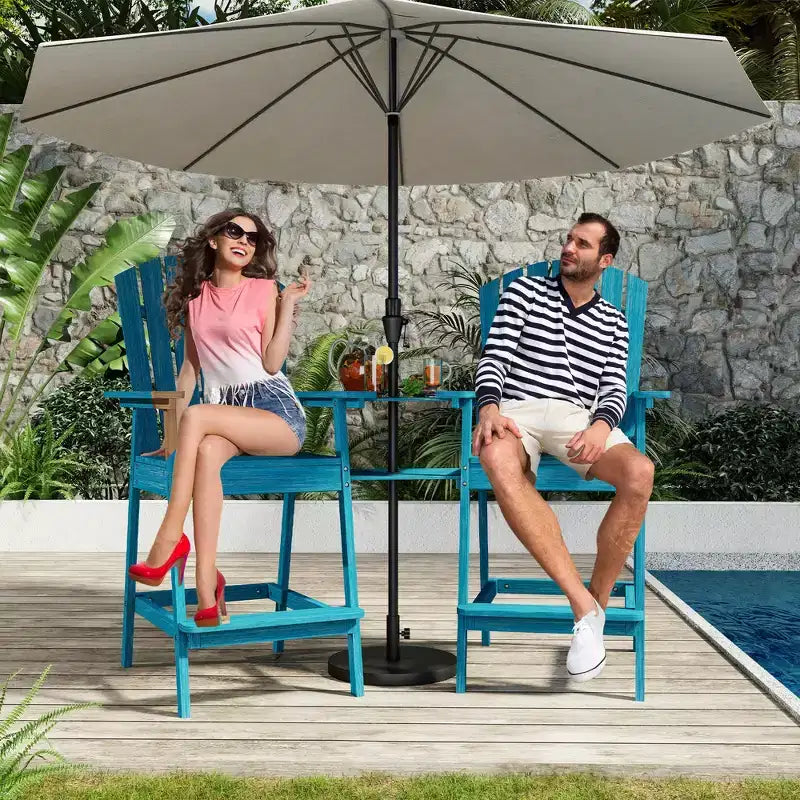 Ensemble de 2 chaises Adirondack avec plateau de connexion, chaises de balcon Adirondack hauteur bar pour terrasse, jardin, chaises Adirondack hautes, bois naturel